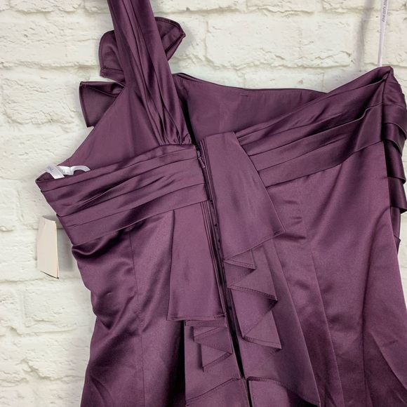 David’s Bridal Satin One Shoulder Plum Gown NWT 16 - Picture 4 of 8
